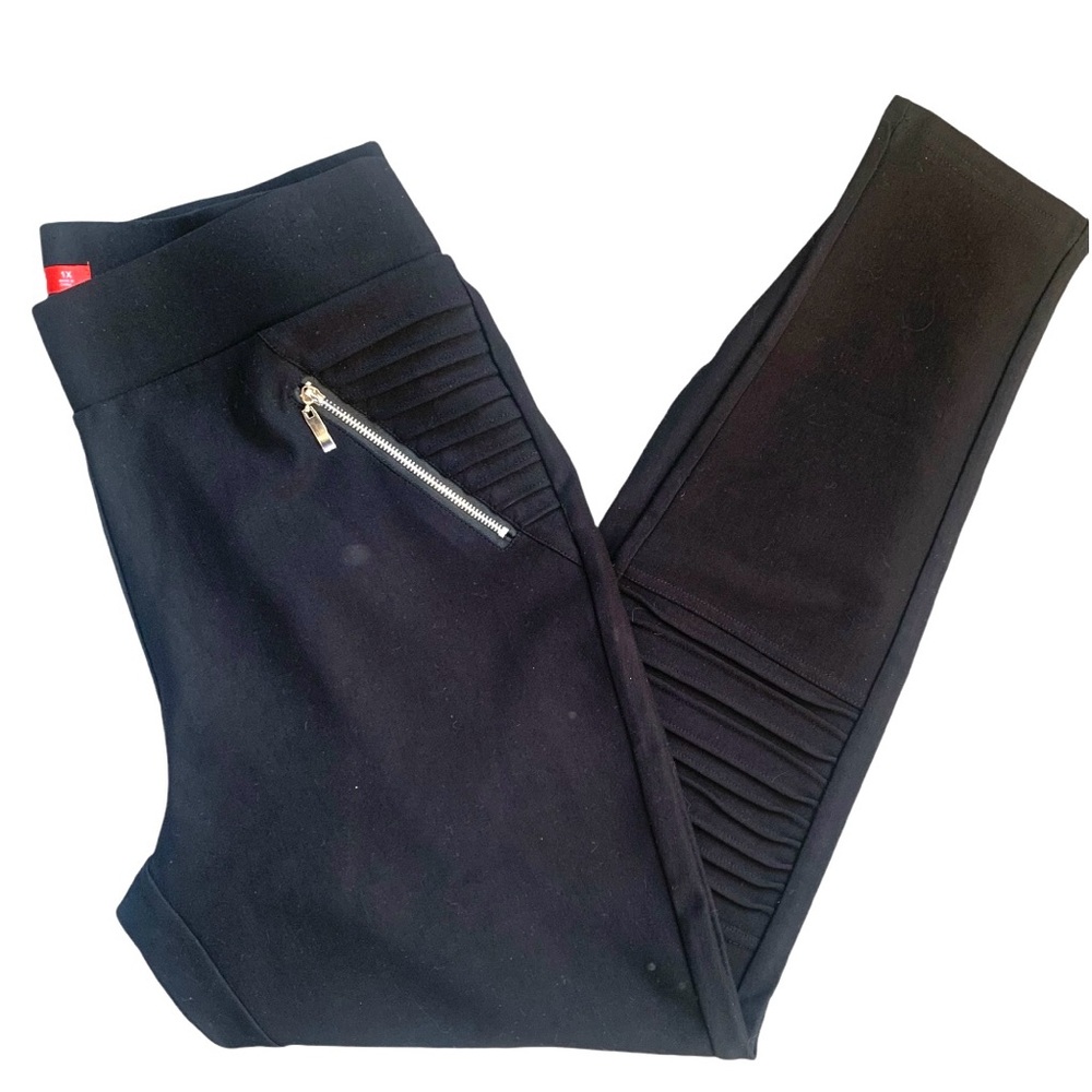 NWOT Maze Collection Black Spandex Pants Leggings Zippers & Ribbed Accents 1X
